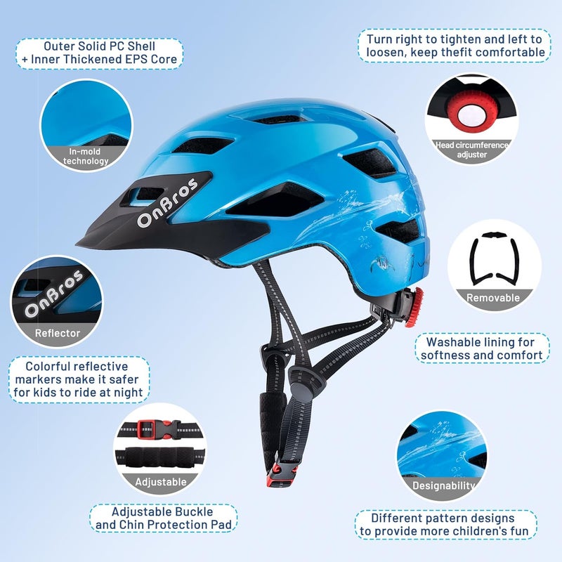 OnBros Kids Bike Helmet - Bike Helmets for 5-14 Boys or Girls with Visor, Children Bicycle Helmet for Skateboard Mountain Scooter Road Cycling, Lightweight and Adjustable 50-57CM - Image 4